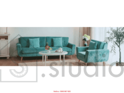 Sofa bộ phòng khách xanh nỉ (1500 - 1)