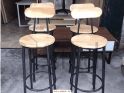 Ghế bar tròn chân sắt mặt gỗ có dựa (200 - 6)