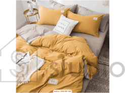 Bộ chăn/ga cotton tici màu vàng (150  - 1)