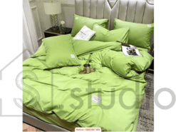 Bộ chăn/ga cotton tici nền xanh lá (150 - 1)