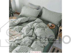 Bộ chăn/ga cotton poly xanh lá kẻ caro (150 - 1)