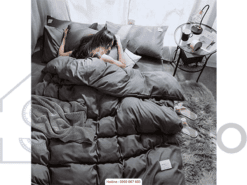 Bộ chăn/ga cotton tici ghi đậm (150 - 1)